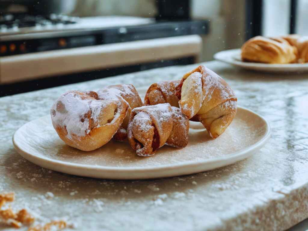 Rogal z pudrem i marmoladą